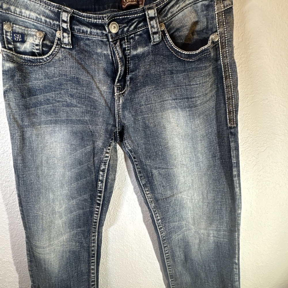 Cowgirl Up Bootcut Jeans Distressed Dark Wash Embroidered Sequins 30x34 - Picture 8 of 16